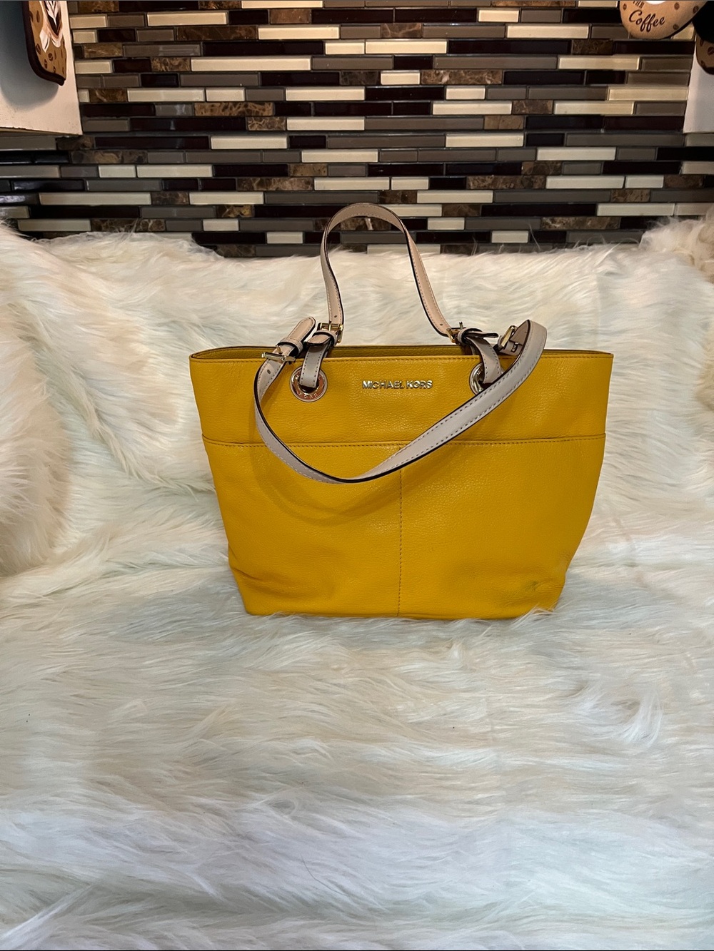 Michael Kors Yellow Leather Tote with Neutral Handles